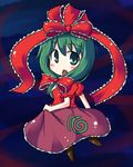  chibi front_ponytail green_hair kagiyama_hina kari_(karinimooreha) lowres ribbon solo touhou 