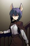  animal_ears bat_ears blue_hair copyright_request face frills heebee shawl short_hair yellow_eyes 