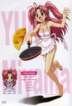  ahoge apron artist_request barefoot blush breasts brown_eyes character_name chibi cleavage feet hair_ornament highres large_breasts long_hair maburaho miyama_yuuna naked_apron open_mouth pink_apron pink_hair school_uniform twintails very_long_hair 