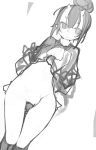  1girl arms_behind_back dutch_angle horns kimura_akiyoshi looking_at_viewer monochrome no_panties nude upper_body 