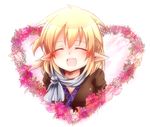  :d ^_^ bad_id bad_pixiv_id blonde_hair blush closed_eyes flower happy heart kazusa919329 mizuhashi_parsee open_mouth pointy_ears scarf shirt short_hair smile solo touhou upper_body 