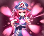  ainy77 bad_id bad_pixiv_id cherry_blossoms fan folding_fan hat japanese_clothes obi petals pink_eyes pink_hair saigyouji_yuyuko sash short_hair smile solo touhou triangular_headpiece 