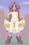  blue_eyes blush bow_(weapon) breasts brown_hair chikyuujin_a dress fence long_hair nipples panties pointy_ears romani_(zelda) small_breasts solo striped striped_panties the_legend_of_zelda the_legend_of_zelda:_majora's_mask underwear weapon x-ray x-ray_vision 