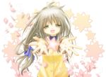  bad_id bad_pixiv_id brown_eyes brown_hair cherry_blossoms clannad hikarizaka_private_high_school_uniform ibuki_fuuko long_hair petals picomomo school_uniform solo star 