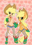  applejack_(mlp) blonde_hair breasts clothing cub cutie_mark english_text equine female friendship_is_magic fruit green_eyes hair hat horse human humanized legwear long_hair looking_at_viewer mammal my_little_pony nipples pony short slugbox stockings text young 