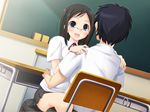  1boy 1girl black_hair clothed_sex game_cg glasses indoors koi_to_mizugi_to_taiyo_to pov school_uniform schoolgirl sex short_hair 