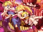  alice_margatroid blonde_hair bloomers blue_eyes book broom character_doll color_connection couch cream_puff cure_peace double_v food hair_color_connection hair_flaps hat jakkun kirisame_marisa multiple_girls pastry precure smile_precure! spoon tea touhou underwear v witch_hat 
