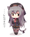  animal_ears black_hair black_legwear blush_stickers cat_ears cat_tail chibi chiri_(atlanta) collar hat mia_flatpaddy necktie original red_eyes ribbon solo tail tail_ribbon thighhighs 