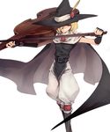  bad_id bad_pixiv_id blonde_hair butcher_shop cape hair_over_one_eye hamel hat instrument male_focus red_eyes solo violin violinist_of_hameln witch_hat 