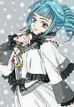  1girl alfa_system ange_serena blue_hair dagger dress frills grey_eyes jewelry ribbon tales_of_(series) tales_of_innocence weapon 