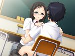  1boy 1girl black_hair clothed_sex game_cg glasses indoors koi_to_mizugi_to_taiyo_to pov school_uniform schoolgirl sex short_hair 