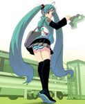  aqua_eyes aqua_hair bad_id bad_pixiv_id boots full_body ground_vehicle guard_rail hatsune_miku long_hair looking_at_viewer looking_back masao motor_vehicle panties phone_booth skirt solo spring_onion striped striped_panties thigh_boots thighhighs tiptoes truck twintails underwear upskirt very_long_hair vocaloid 