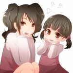  blush brown_eyes brown_hair cosplay doujima_nanako doujima_nanako_(cosplay) hands_on_own_face hands_together heart kasagland kujikawa_rise multiple_girls persona persona_4 short_twintails twintails 