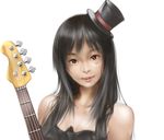  akiyama_mio bare_shoulders bass_guitar black_eyes black_hair don't_say_&quot;lazy&quot; facepaint hat instrument k-on! long_hair realistic simple_background solo sukizo top_hat upper_body 