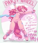  2012 anthro anthrofied blue_fur cutie_mark dialog duo english_text equine feather female friendship_is_magic fur hair hand horse jakneurotic mammal my_little_pony nipples pink_fur pink_hair pinkie_pie pinkie_pie_(mlp) plain_background pony pussy shackles smile text 