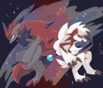  ambiguous_gender black_claws blue_eyes canid canine claws duo ears_down fur hair inner_ear_fluff lycanroc mammal markings midnight_lycanroc multicolored_body multicolored_fur nintendo open_mouth pivoted_ears pok&eacute;mon pok&eacute;mon_(species) red_body red_claws red_eyes red_fur red_hair red_inner_ear red_markings semi-anthro shoulder_tuft toe_claws tuft video_games were werecanid werecanine white_body white_fur white_hair zoroark 