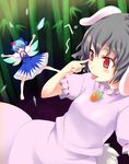  :p angry animal_ears barefoot black_hair blue_eyes blue_hair bow bunny_ears cirno doriruman inaba_tewi multiple_girls red_eyes short_hair tongue tongue_out touhou wings 