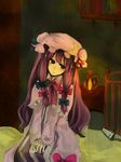  bow chiri_(o9o9) hat lingerie nightgown patchouli_knowledge pink_bow purple_hair ribbon solo touhou underwear 