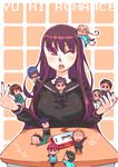  6+girls asahina_tomoshibi bad_id bad_pixiv_id brown_hair cellphone chibi copyright_name enishi_yukari higashi_kanako highres katou_haruaki kirishima_hanayaka kisaki_nana kitada_taki kurenai_hiiro kurenai_yuugure makoto_hitomi miyama_miyabi mole mole_under_eye multiple_boys multiple_girls phone red_eyes school_uniform table tsutsu_tsutome watashiba_meguru yuuhi_romance 