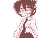  artist_request chibi copyright_request glasses lowres monochrome necktie oekaki pink solo 