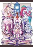  artist_request blonde_hair blue_eyes blue_hair book boots braid china_dress chinese_clothes crossed_legs dress flandre_scarlet hat hong_meiling izayoi_sakuya long_hair maid multiple_girls patchouli_knowledge purple_eyes purple_hair red_eyes red_hair remilia_scarlet silver_hair sitting smile touhou wings 