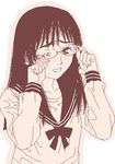  copyright_request glasses gusu lowres monochrome oekaki pink school_uniform sepia solo tears 