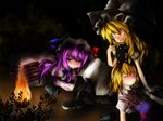  alice_margatroid blonde_hair dark fire hat jum_(parallel_parasol) kirisame_marisa long_hair multiple_girls patchouli_knowledge ribbon sleeping touhou wallpaper 