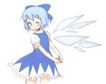  ;p bad_id bad_pixiv_id blue_hair bow cirno one_eye_closed oza_watto short_hair smile solo tongue tongue_out touhou wings 