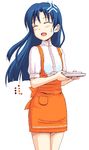  anger_vein anna_miller blue_bra blue_hair bra closed_eyes idolmaster idolmaster_(classic) idolmaster_1 kisaragi_chihaya lingerie long_hair oekaki orange_skirt see-through skirt solo takayaki underwear waitress 