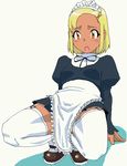  angol_mois arm_support blonde_hair dark_skin garters keroro_gunsou lunch_(lunch3) maid mary_janes oekaki shoes short_hair skirt solo squatting thighhighs 