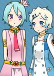  aqua_hair bad_id bad_pixiv_id blue_eyes blush cosplay costume_switch crossover eureka eureka_(cosplay) eureka_seven eureka_seven_(series) hair_ornament hairclip hntk look-alike multiple_girls nia_teppelin nia_teppelin_(cosplay) purple_eyes short_hair tengen_toppa_gurren_lagann 