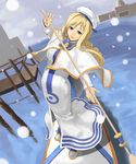  alicia_florence aria blonde_hair blue_eyes boat dress hat highres kuroko_(piii) long_hair snow solo uniform water watercraft 