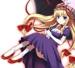  blonde_hair blue_eyes doriruman dress elbow_gloves gloves hat long_hair parasol red_footwear ribbon shoes solo touhou umbrella white_gloves white_legwear yakumo_yukari 