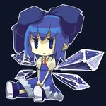  bad_id bad_pixiv_id blue_eyes blue_hair bored bow chibi cirno hair_bow jitome kazunari_(kazyar) large_bow ribbon solo touhou v_arms wings 