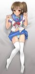  blue_sailor_collar blue_skirt genderswap genderswap_(mtf) kita_high_school_uniform kouhei_(sxmas) kyonko panties sailor_collar school_uniform serafuku skirt solo striped striped_panties suzumiya_haruhi_no_yuuutsu thighhighs underwear 