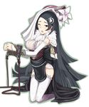  bad_id bad_pixiv_id bdsm black_hair blue_eyes blush bondage bound breasts cuffs flower hair_ornament hairclip handcuffs long_hair medium_breasts sangokushi_taisen sessue solo stocks thighhighs 