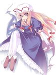  a_kirima blonde_hair dress gap long_hair pantyhose purple_eyes ribbon solo touhou yakumo_yukari 