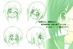  ;d artist_request breasts concept_art from_side glasses green looking_at_viewer monochrome multiple_views myself_yourself one_eye_closed open_mouth oribe_aoi profile rimless_eyewear small_breasts smile upper_body 