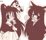  animal_ears artist_request bunny_ears cat_ears copyright_request glasses lowres monochrome multiple_girls oekaki pink ribbon school_uniform 