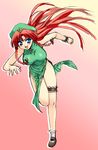  bare_shoulders blue_eyes china_dress chinese_clothes dress highres hong_meiling long_hair red_hair solo takadoya touhou very_long_hair 