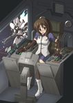  brown_hair cockpit elbow_gloves gloves mecha original solo takeki_(nibelungen) 