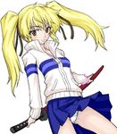  artist_request blonde_hair lowres nabari_no_ou oekaki panties shimizu_raimei solo sword twintails underwear weapon 