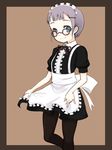  blue_eyes glasses maid original oza_watto pantyhose purple_hair short_hair smile solo 