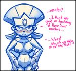  anthro big_breasts blue_and_white blush breasts english_text female looking_at_viewer nintendo nipples nude pok&#233;mon pok&#233;morph pokemon pussy solo standing teckworks text video_games weavile 