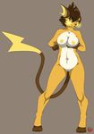  2012 anthro breasts brown_hair digitigrade female hair ichigo-sama mammal navel nintendo nipples nude plain_background pok&#233;mon pok&#233;morph pokemon pussy raichu rodent short_hair smile solo standing video_games yellow_nipples 