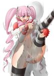 ahegao blush breasts censored clothed_sex cum cum_in_pussy cum_inside invisible_penis kurotama leg_grab leg_up nipples one_piece open_mouth perona pussy sex standing_sex thighhighs tongue vaginal wince 