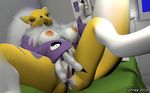  2010 3d anal anal_insertion anal_penetration anus big_breasts blue_eyes blush breasts canine digimon facial_markings female fennex fox gloves insertion mammal markings masturbation nintendo nintendo_ds nipples penetration pussy renamon solo stylus video_games yellow_body 