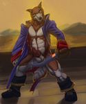  2012 abs anthro balls boots canine disney don_karnage erection knot kougatalbain looking_at_viewer male mammal muscles pecs penis pirate precum rrowdybeast solo sword talespin weapon wolf 