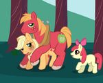  apple_bloom apple_bloom_(mlp) applejack applejack_(mlp) big_macintosh big_macintosh_(mlp) blonde_hair blush brother brother_and_sister caught cub cutie_mark doggystyle equine female feral friendship_is_magic from_behind fruit green_eyes group hair hat horse incest long_hair male mammal my_little_pony orange_hair outside pony red_hair sex short_hair sibling sister straight tree watching wood yoke young 