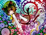  :3 abstract animal_ears bad_id bad_pixiv_id brown_hair cat_ears cat_tail chen earrings hat jewelry moonyan multiple_tails psychedelic red_eyes short_hair solo tail touhou 